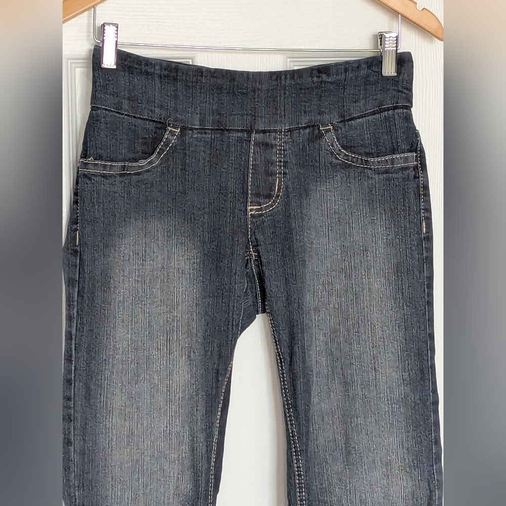 Suko Women's (Size 8P) Blue Partially Distressed Boot Cut Elastic Waist Jeans - Picture 7 of 12